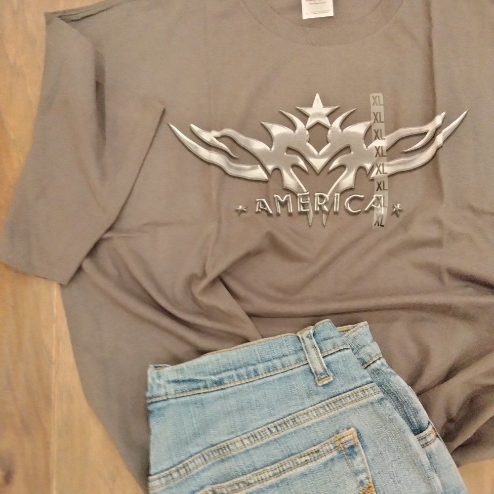 America UNISEX Gray XL Short-sleeve crewneck T-shirt